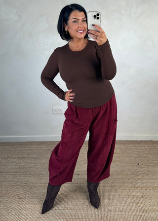 Corduroy Junie barrel leg trouser - Berry