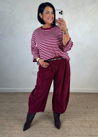 Corduroy Junie barrel leg trouser - Berry