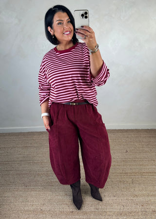 Corduroy Junie barrel leg trouser - Berry