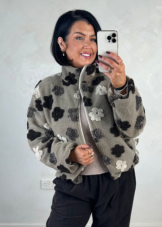 Floral borg fleece - Taupe
