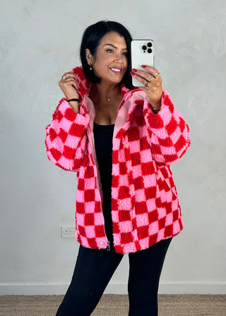 Checkerboard fleece - Red/pink