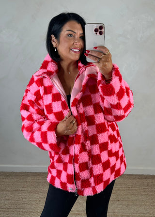 Checkerboard fleece - Red/pink