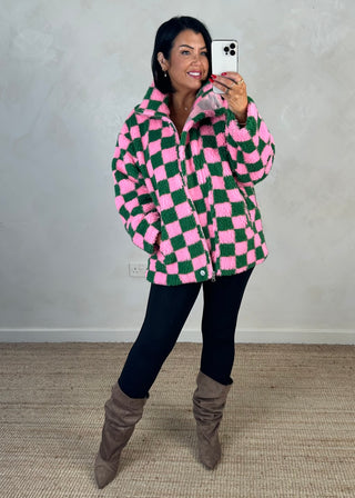 Checkerboard fleece - Pink/green