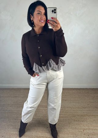 Gingham peplum knit - Chocolate