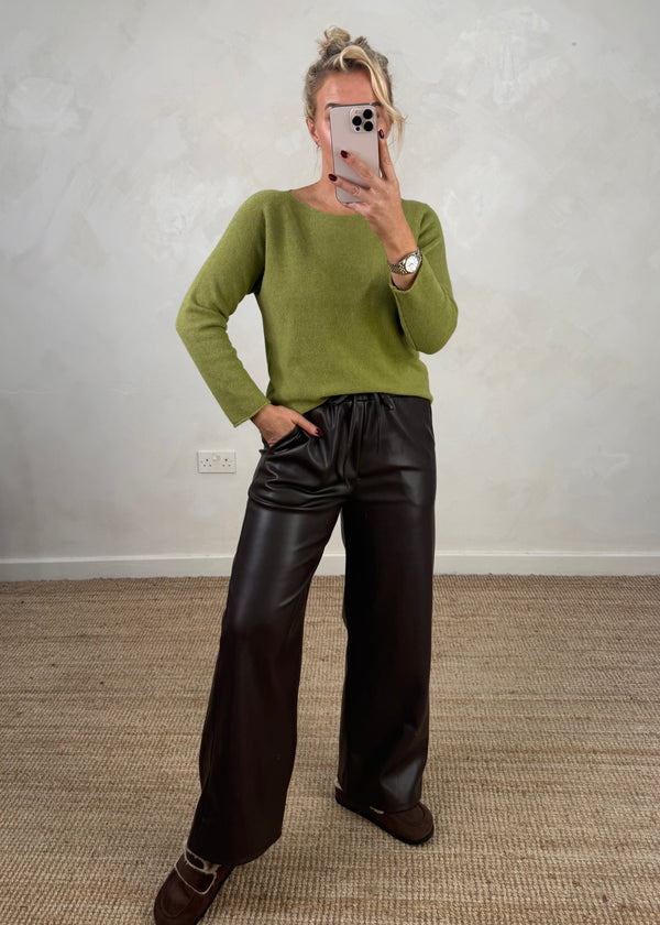 Davina faux leather trouser - chocolate