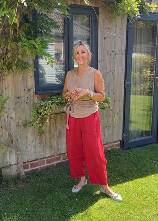 Cabana Linen barrel leg trouser - Red