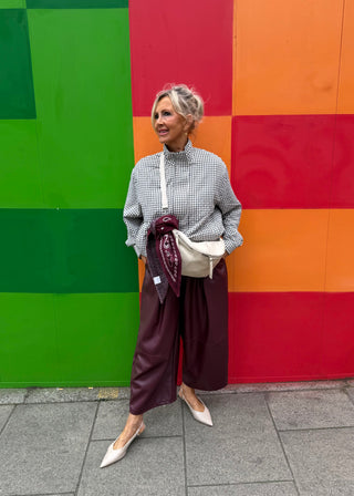 Leather look belted barrel leg trouser - Merlot