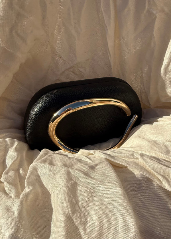 Gold handle clutch - black