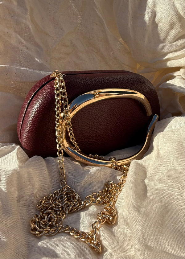 Gold handle clutch - merlot