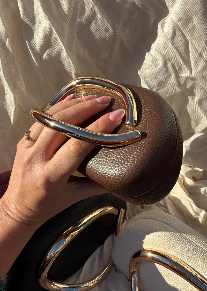 Gold handle clutch - chocolate