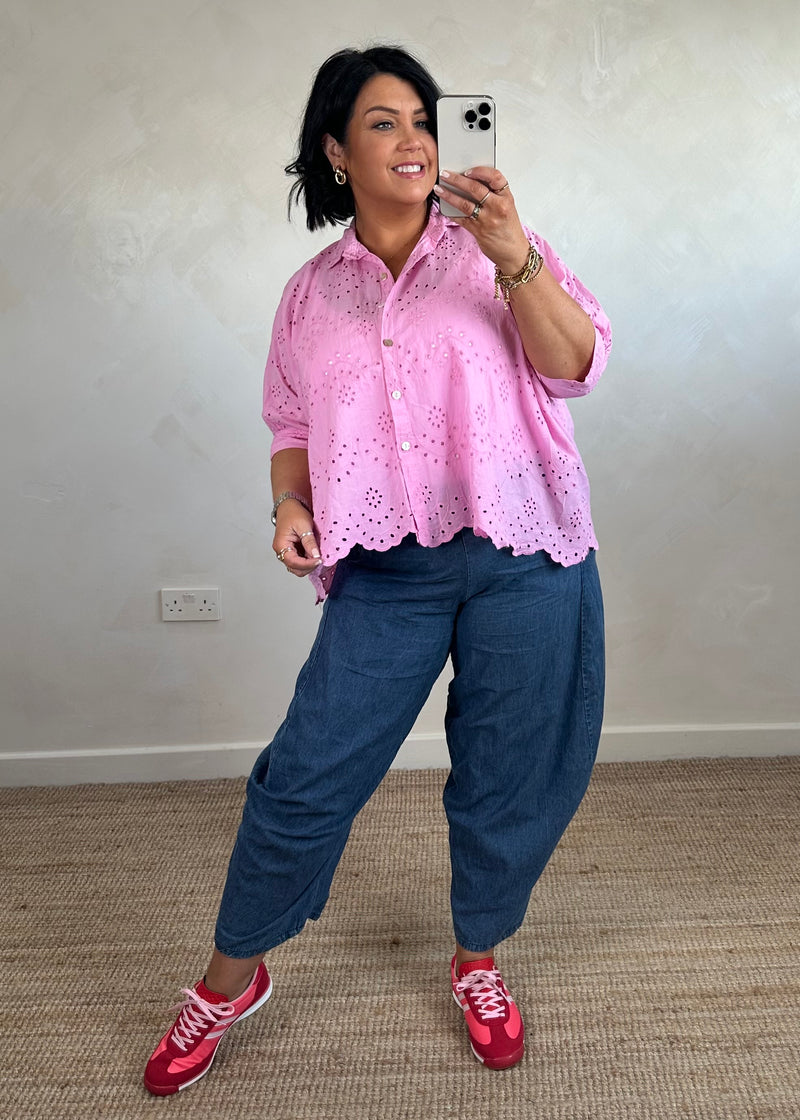 Layla broderie anglaise blouse - bubblegum