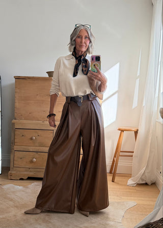 Simone leather look wide leg trouser - Tan