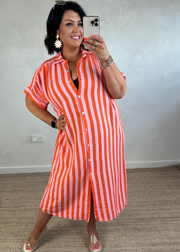 Tatum cheesecloth dress - orange/pink