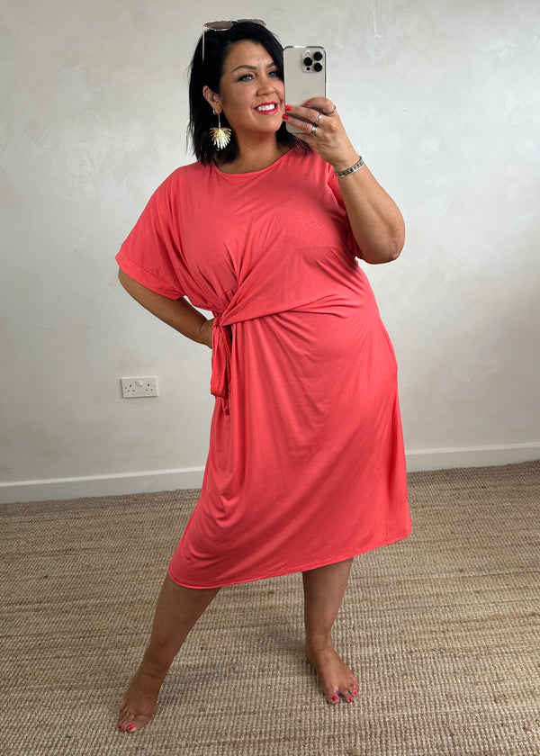 Leah tie dress - coral