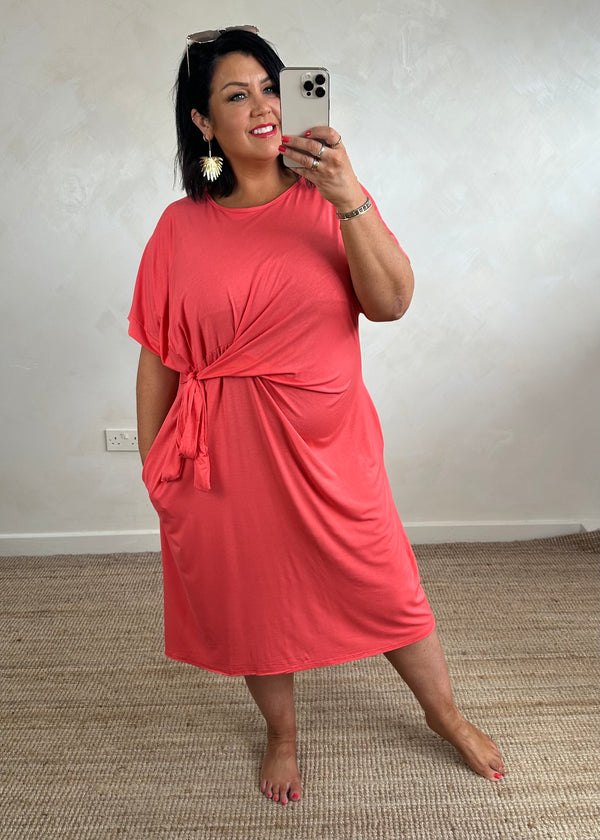 Leah tie dress - coral