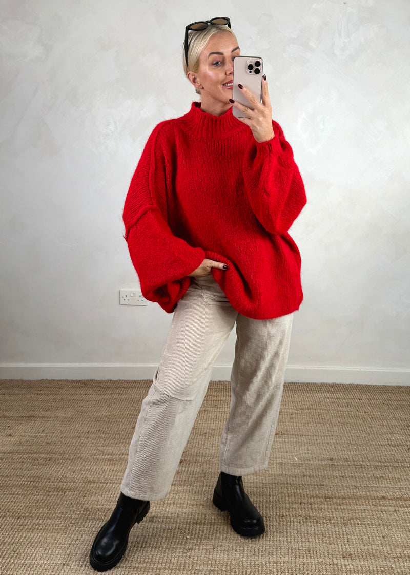 Kurt high neck grunge knit - red