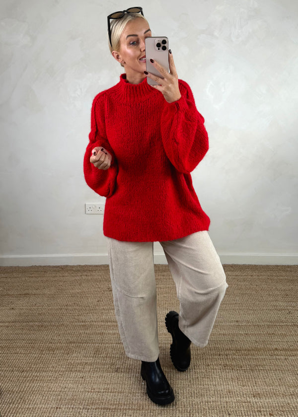 Kurt high neck grunge knit - red