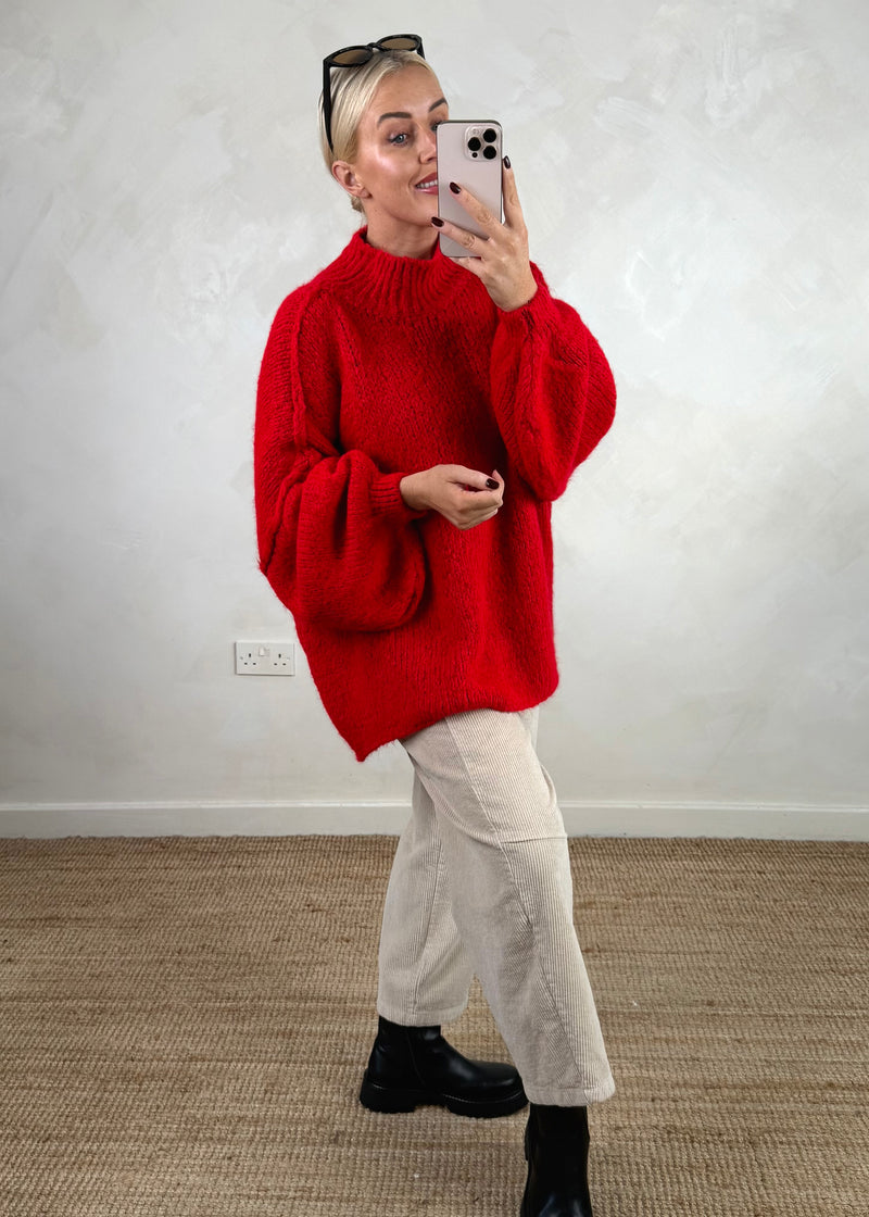 Kurt high neck grunge knit - red