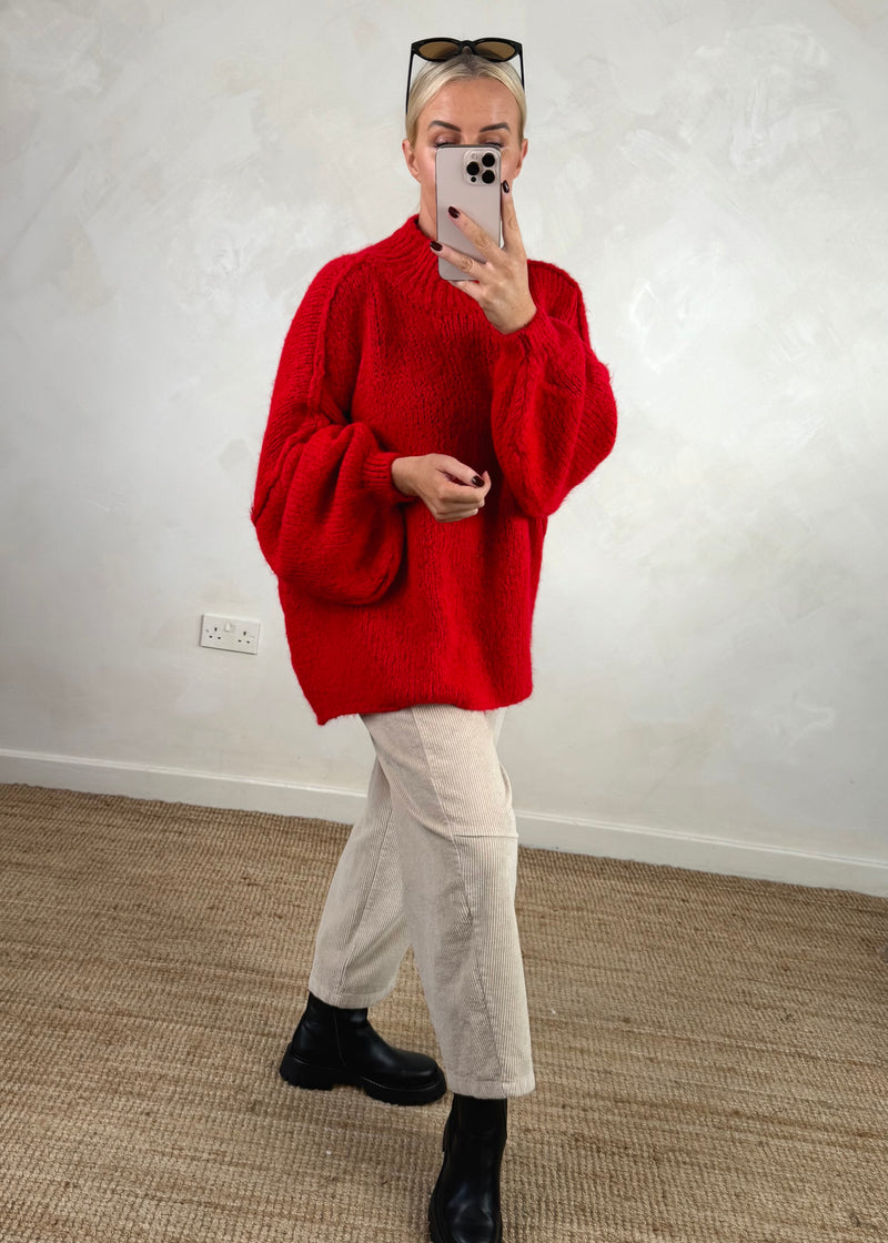Kurt high neck grunge knit - red