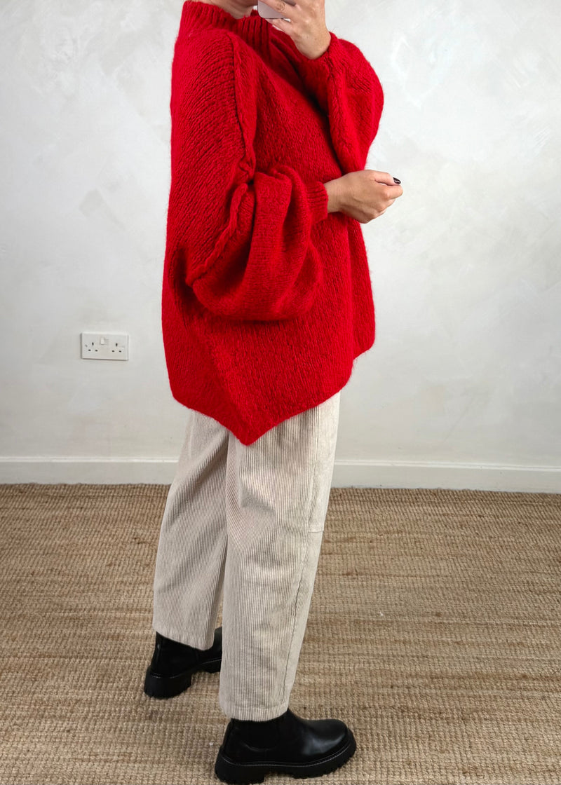 Kurt high neck grunge knit - red