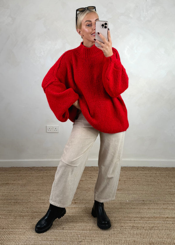 Kurt high neck grunge knit - red
