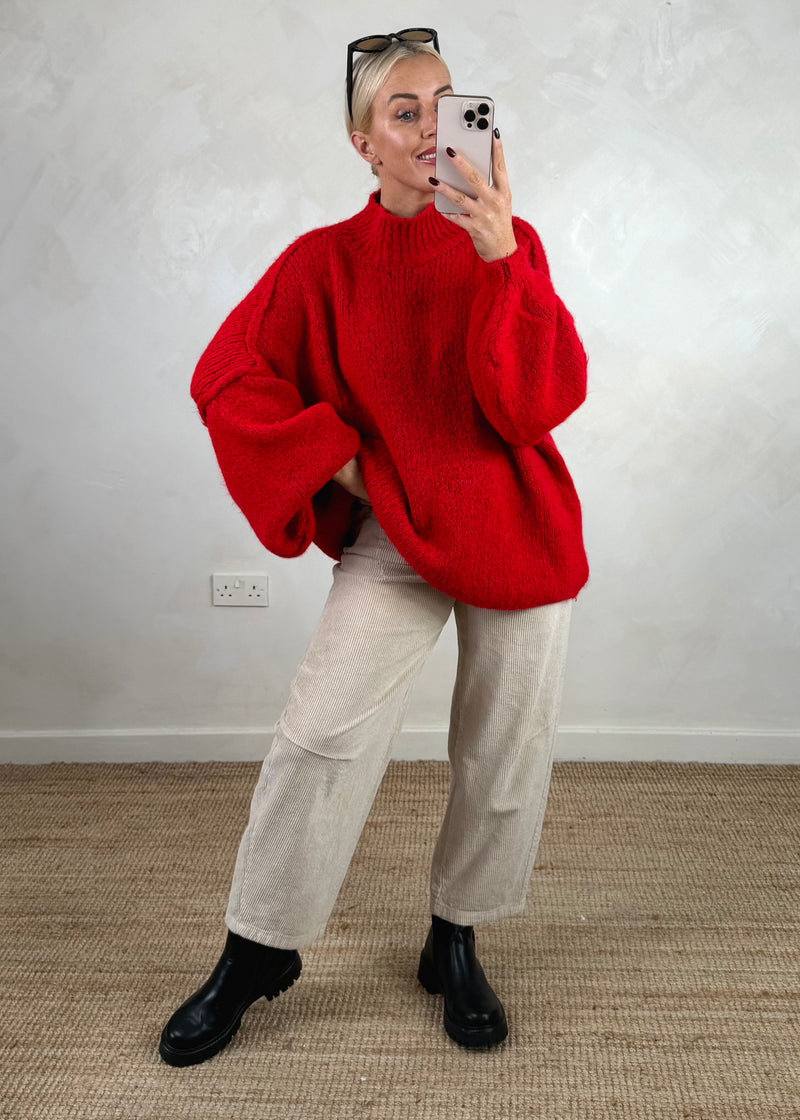 Kurt high neck grunge knit - red