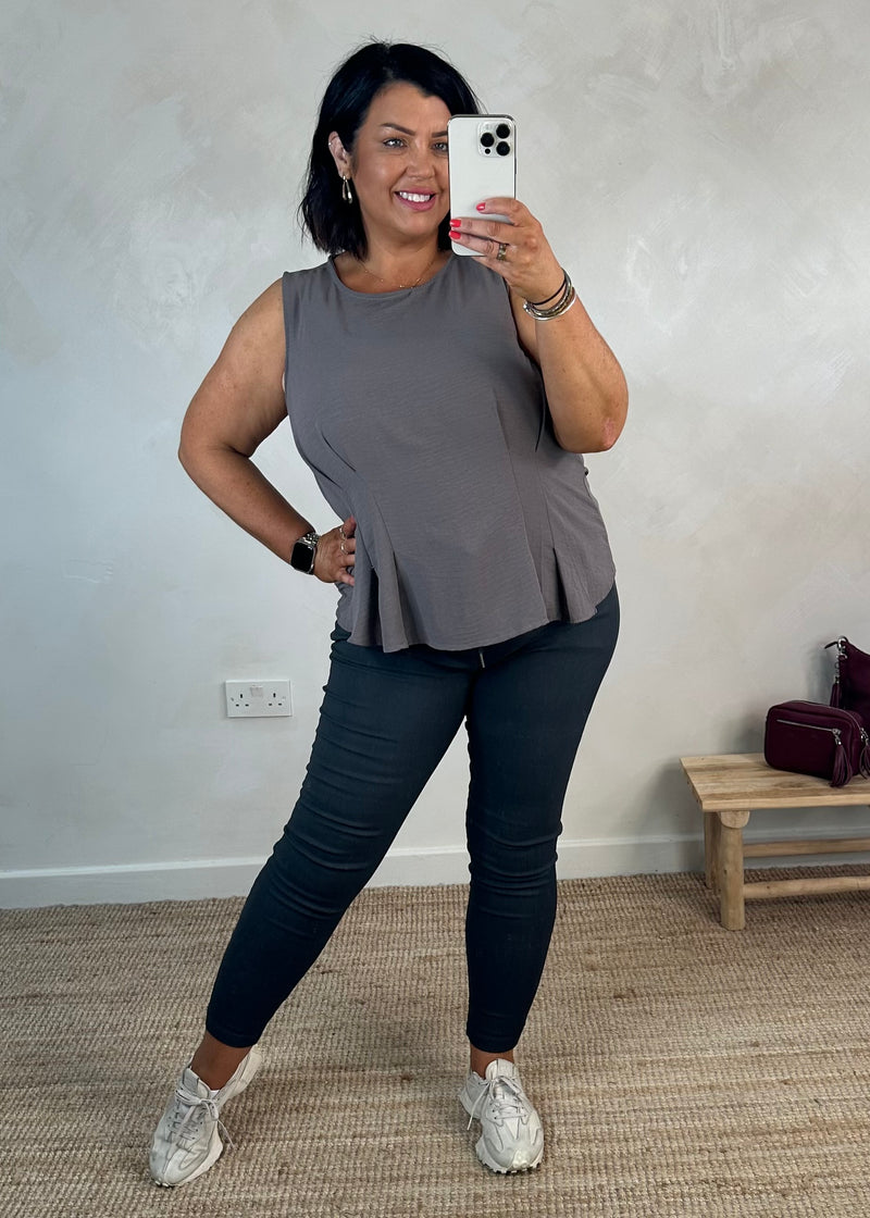 Harriet tie back top - mist grey