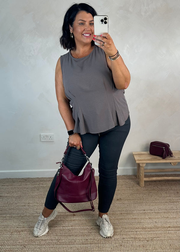 Harriet tie back top - mist grey