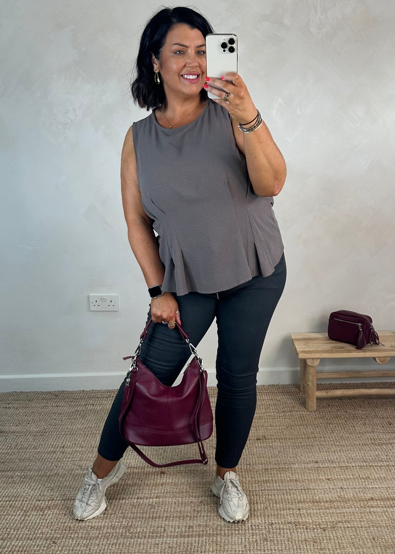 Harriet tie back top - mist grey
