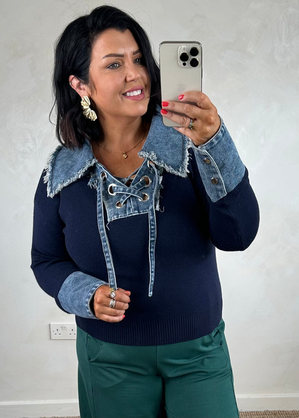 Sadie tie front knit - navy/denim