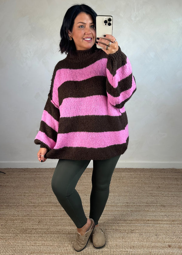 Striped Kurt grunge knit - chocolate/pink