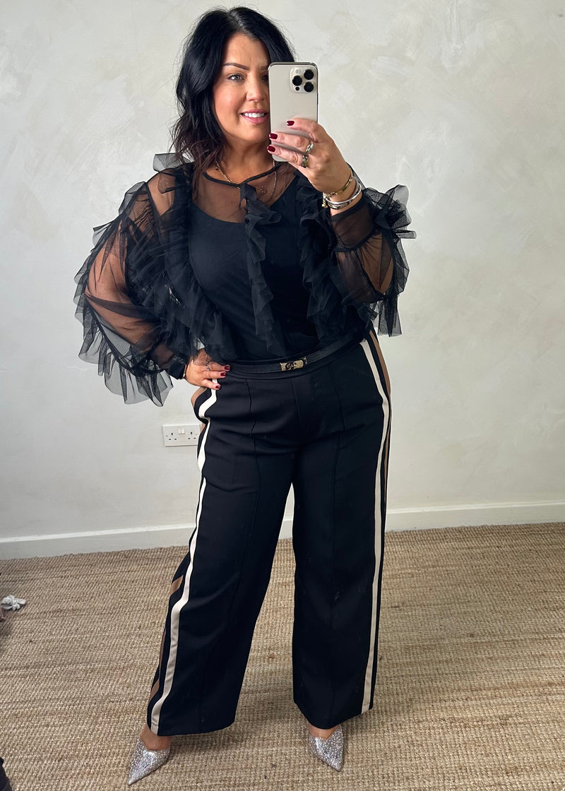 Prue striped trouser - black