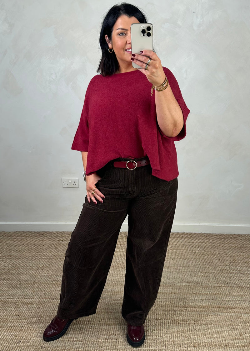 Mylie corduroy barrel leg trouser - chocolate