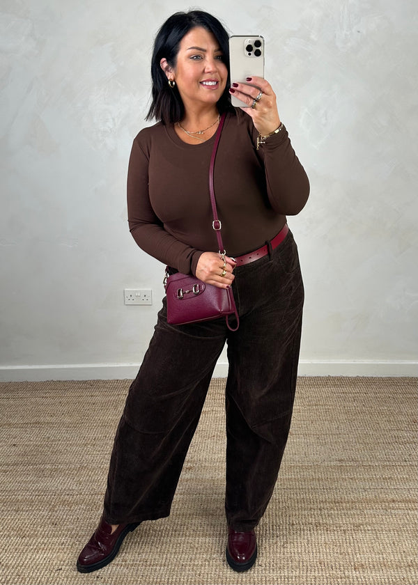 Mylie corduroy barrel leg trouser - chocolate