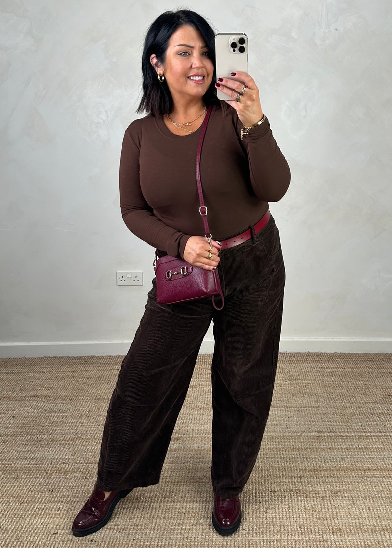 Mylie corduroy barrel leg trouser - chocolate