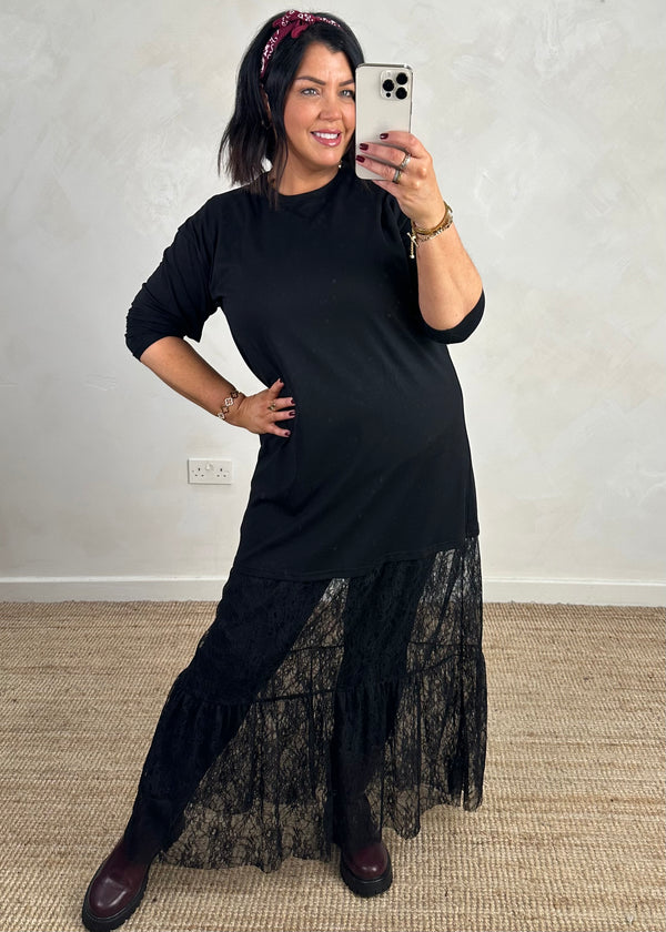 Jayden lace tee dress - black