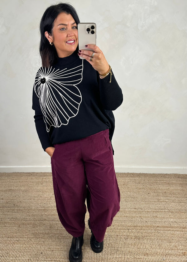 Flora Embroidered knit - black