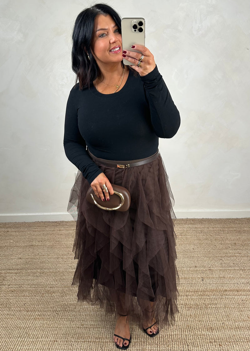 Gold handle clutch - chocolate