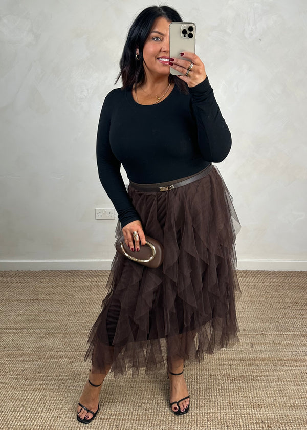 Gold handle clutch - chocolate