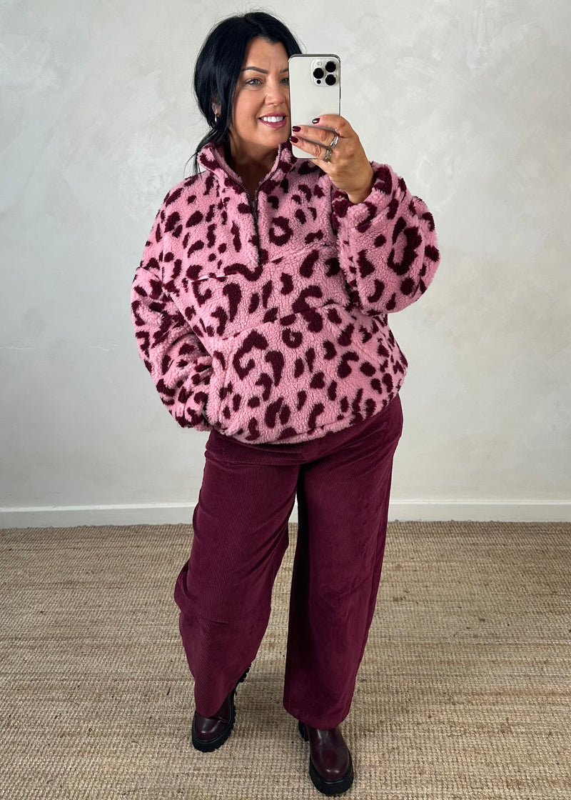 Edie Zip through fleece - pink/merlot animal