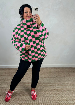 Checkerboard fleece - Pink/green