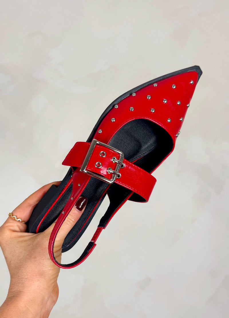 Lorella studded flat - red