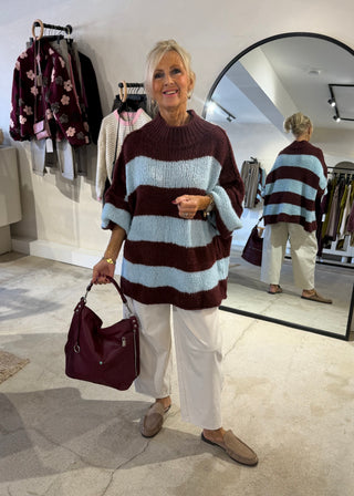 Striped Kurt grunge knit - Merlot/sky blue