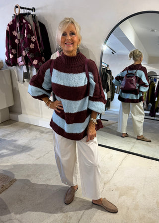 Striped Kurt grunge knit - Merlot/sky blue