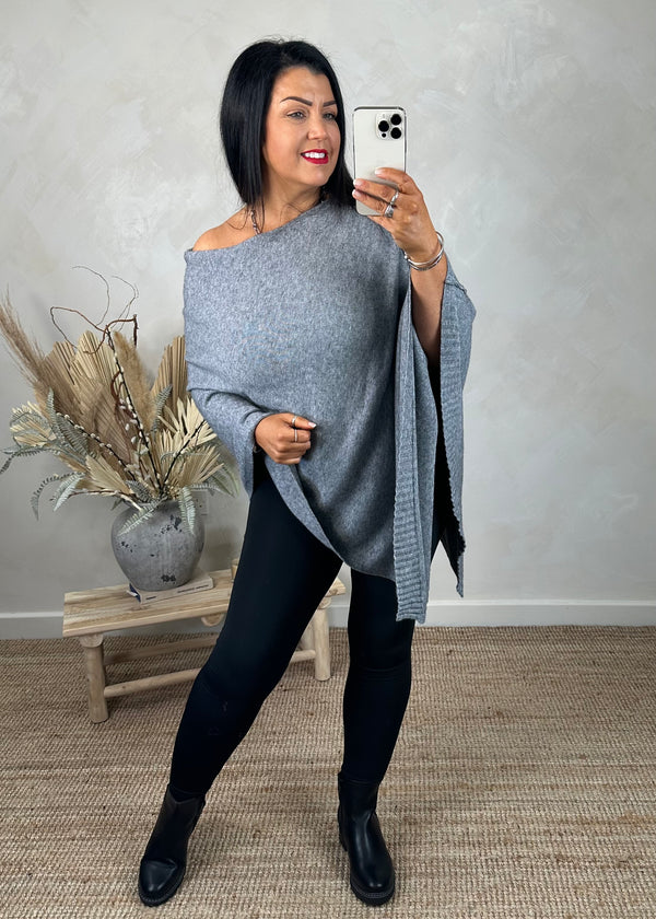 Jem poncho cape knit - grey