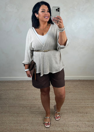 Linen blend shorts - chocolate