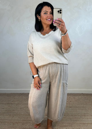 Junie barrel leg linen trouser - Bone