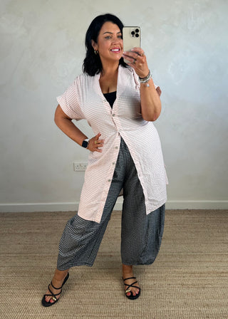 Millie gingham barrel leg trouser - Black