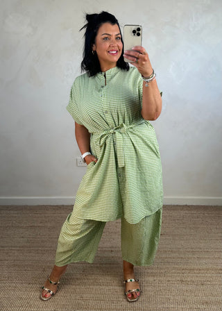 Millie gingham barrel leg trouser - Pistachio
