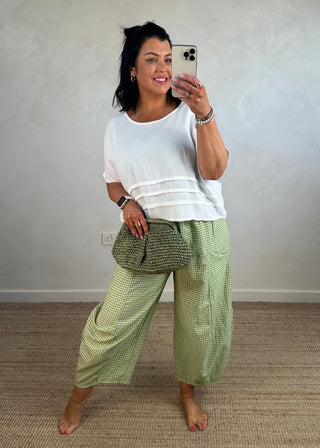 Millie gingham barrel leg trouser - Pistachio